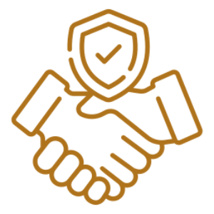 Handshake with shield icon on black background.