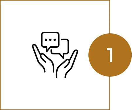 Hands holding speech bubbles, number one icon.