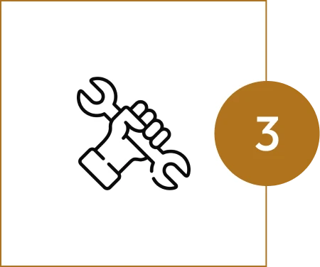 Hand holding wrench, number three icon.