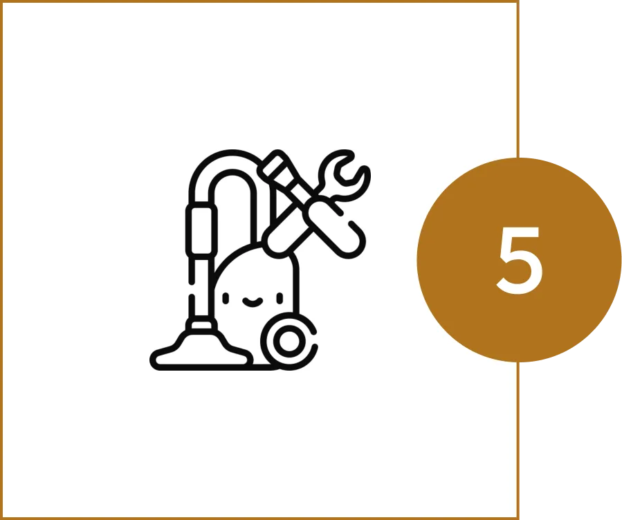 Cartoon tools with number five circle.